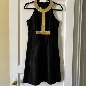 Tibi Cotton/Silk Combination Textured Black Dress w/Sequins Detailing, Back Zip